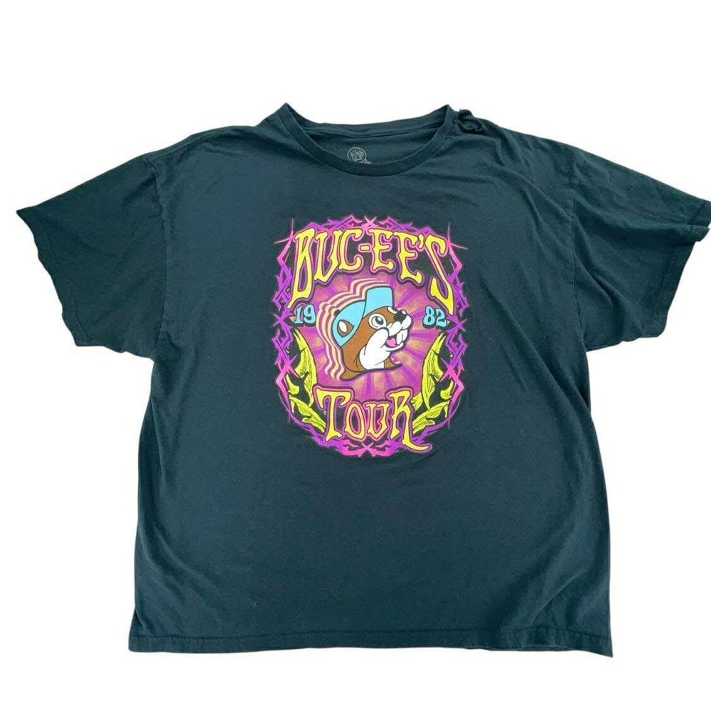 Bucees Tour‎ T Shirt 1982-2021 Black Graphic Beaver Texas Travel 2X - small hole